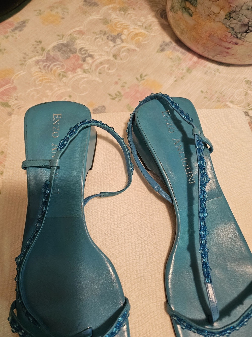 Enzo Angiolini Women's Teal Beaded Slingback Sandals